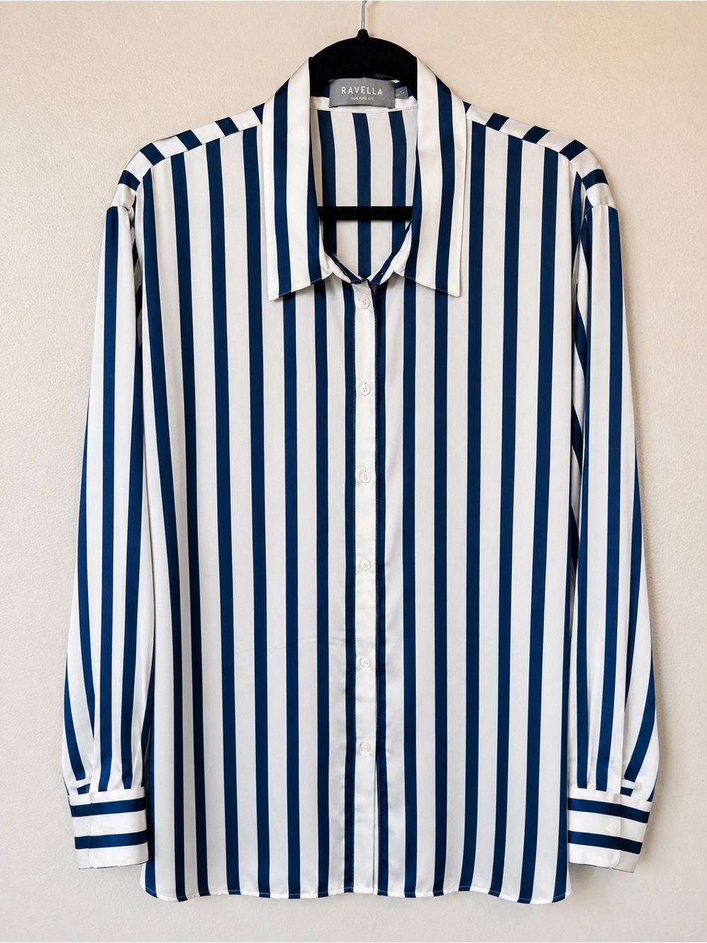 Ravella Monaco 100% Silk Navy Stripe Blouse XXL